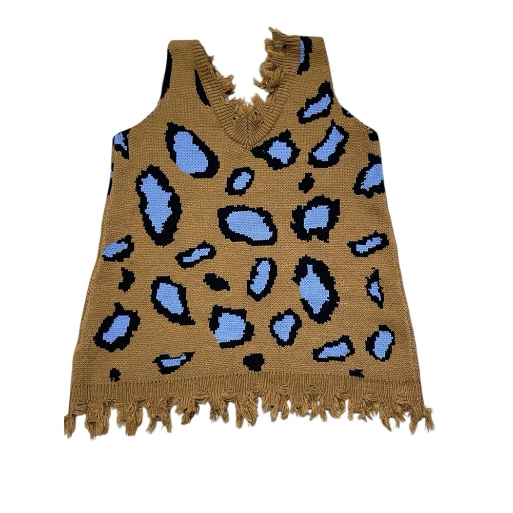 Misslook Knit Sweater Vest  Animal Print Flintstones Abstract Women's Size Large